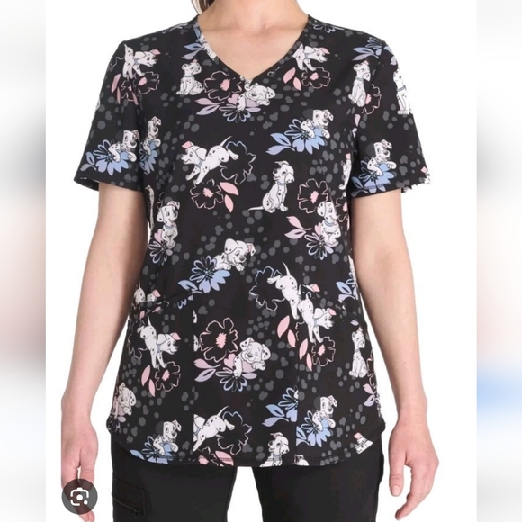 Disney Dalmatians Dog Puppy Animal Floral Print Scub Top 3 XL - Picture 1 of 8